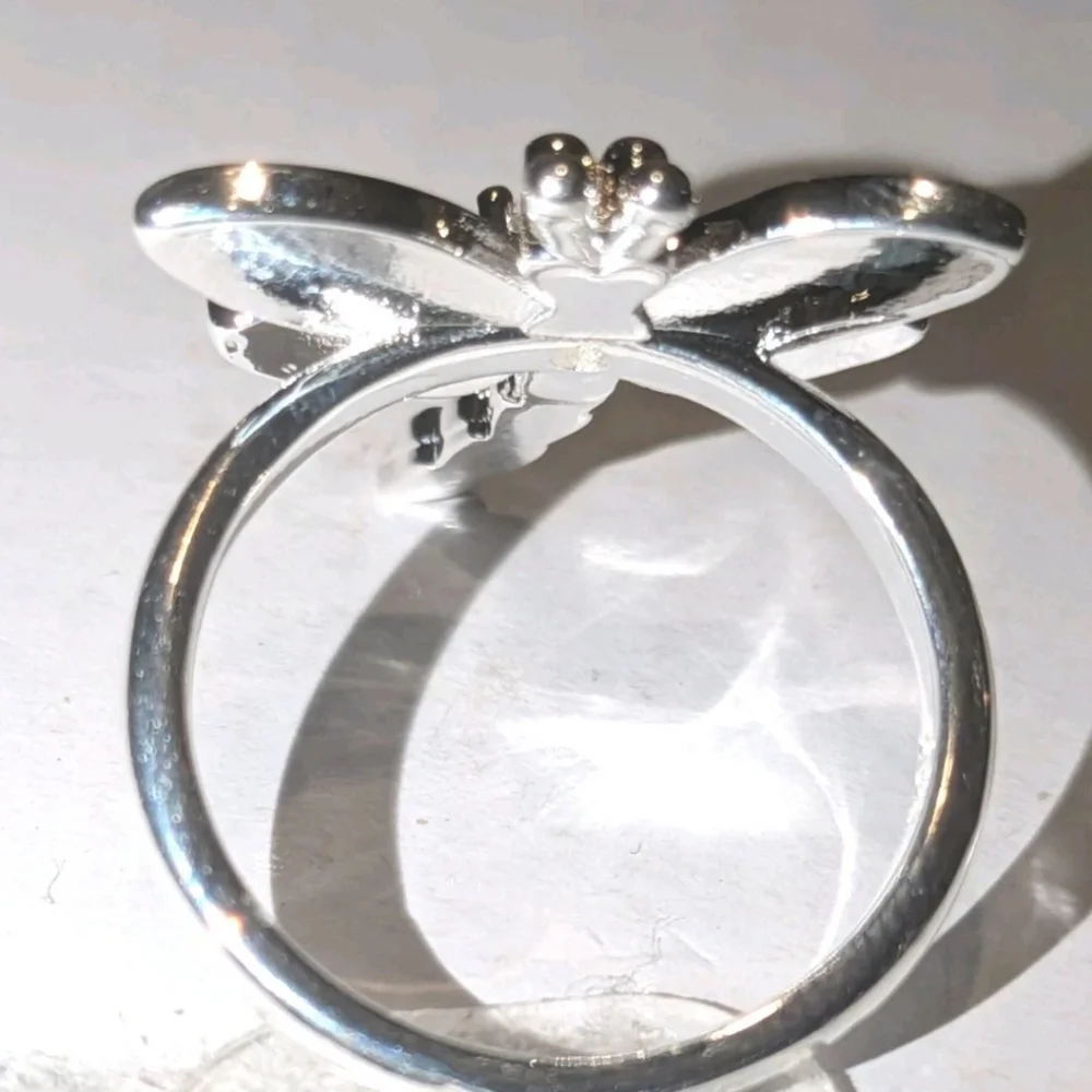 Vintage Women's Quality 925 Sterling Silver CZ Diamond  Dragonfly Ring  Size 5